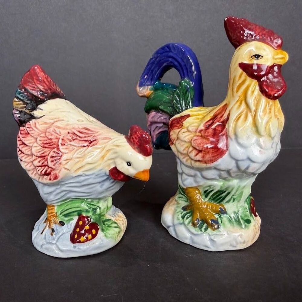 Rooster and Hen Ceramic Chicken Salt and Pepper Shakers